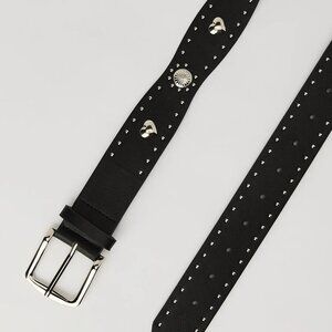 Studded Black Faux Leather Belt - Large
